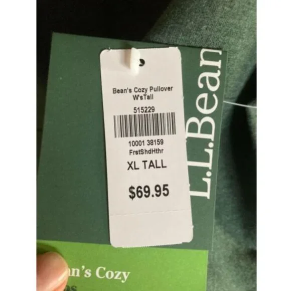 NWT L.L. Bean Cozy Pullover Women's XL-Tall, Forest Shade Heather Green - Picture 2 of 2